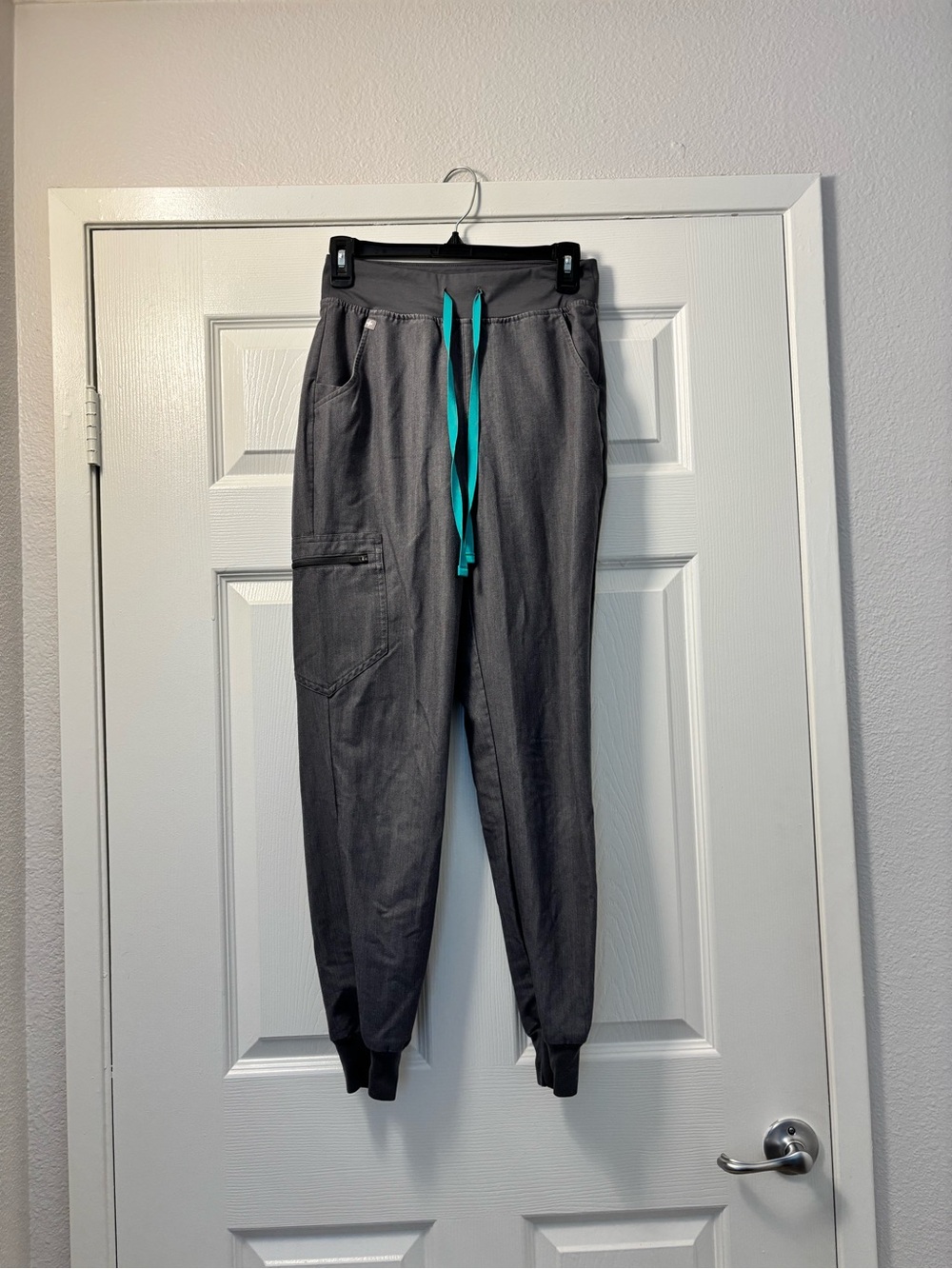 Figs Gray Jogger Pants with Teal Drawstring